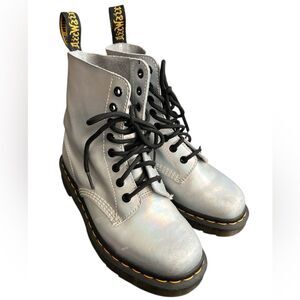 Dr. Martens Pascal Silver Leather Docs Boots Women’s Size 6 Metallic Punk